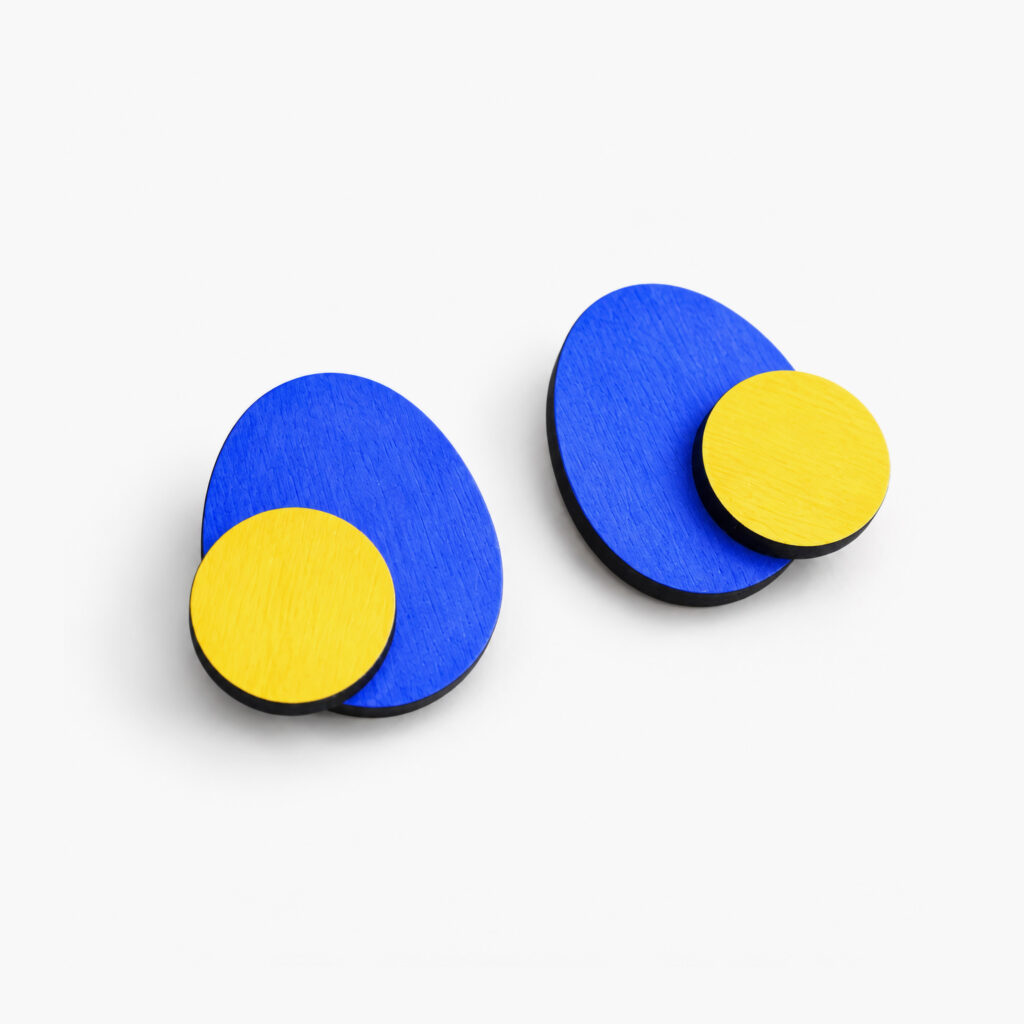Blue and yellow geometric stud earrings with sterling silver 925 posts